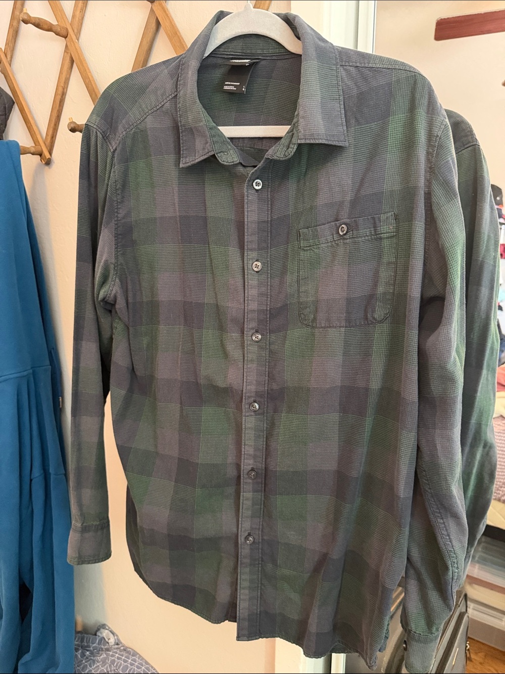The North Face Men's Green and Gray Plaid Button-Down Shirt